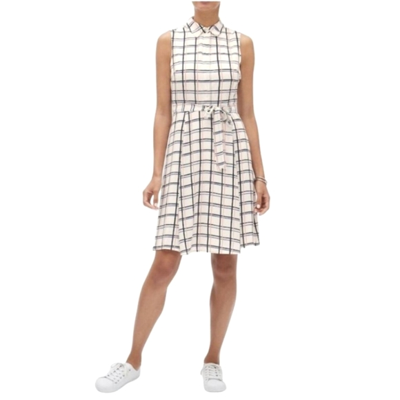 Banana Republic Dresses & Skirts - Beautiful Banana Republic Cream Plaid Aline Sleeveless Shirt Dress 2